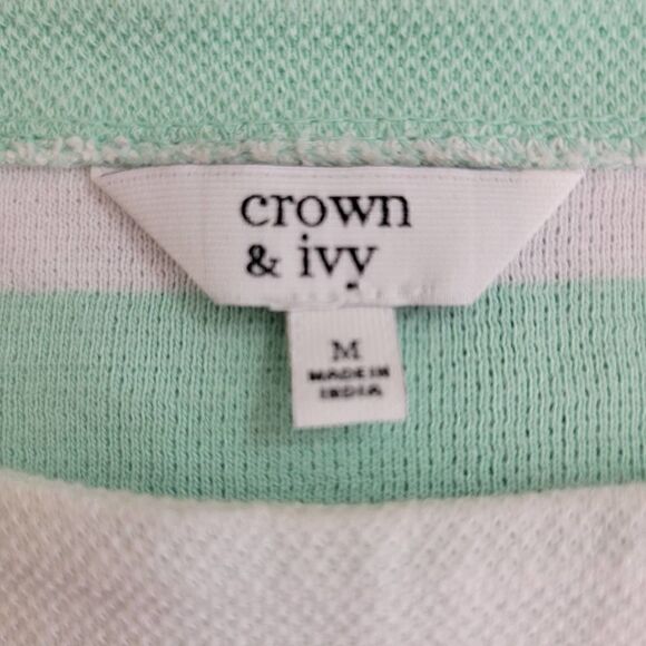 Crown & Ivy Stripe Fringe Hem Cotton Knit Top Navy Mint Size Medium - Picture 5 of 10